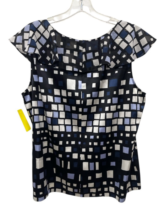 St. John Size 14 Black, White & Light Blue Silk Sleeveless Squares Top Black, White & Light Blue / 14