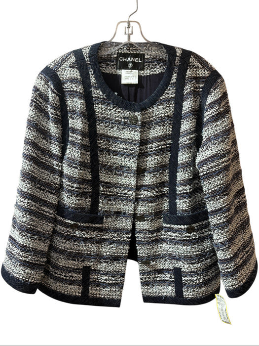 Chanel Size 46 Navy, Burgundy & Multi Cotton Blend Tweed Trim Detail Jacket Navy, Burgundy & Multi / 46