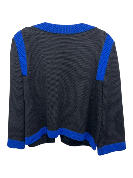 St. John Size 12 Black & Royal Blue Wool Wool Knit Trim Detail Jacket Black & Royal Blue / 12