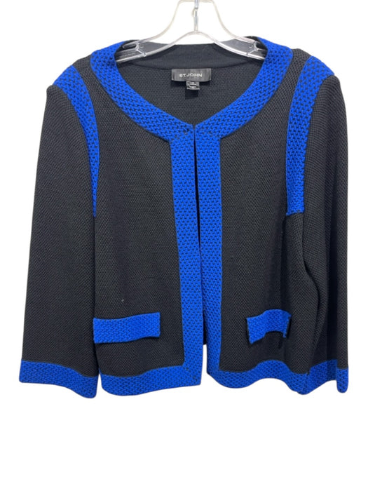 St. John Size 12 Black & Royal Blue Wool Wool Knit Trim Detail Jacket Black & Royal Blue / 12