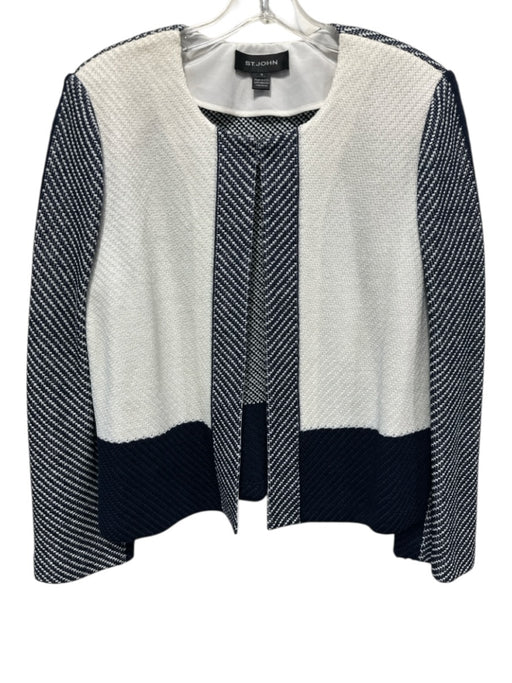 St. John Size 14 Navy & white Polymide Blend Pattern Block Heathered Jacket Navy & white / 14
