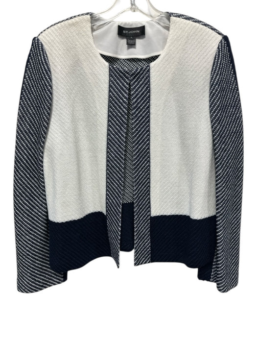 St. John Size 14 Navy & white Polymide Blend Pattern Block Heathered Jacket Navy & white / 14