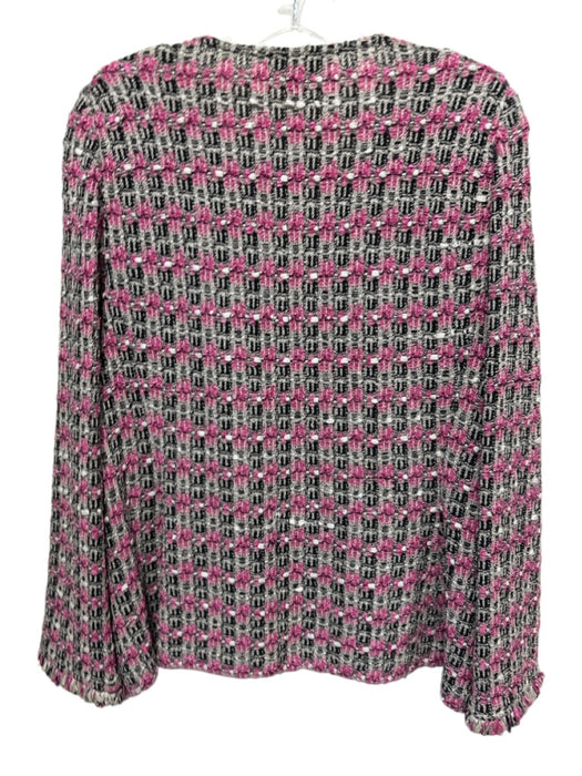 St. John Size 14 Pink, Black & Gray Wool Blend Boucle Frayed Edge Jacket Pink, Black & Gray / 14