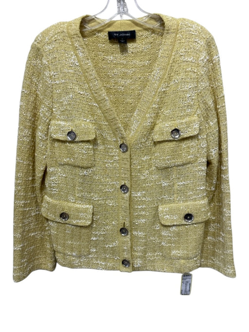 St. John Size 14 Yellow & White No Fabric Tag Tweed Silver Buttons Jacket Yellow & White / 14