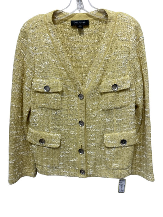 St. John Size 14 Yellow & White No Fabric Tag Tweed Silver Buttons Jacket Yellow & White / 14