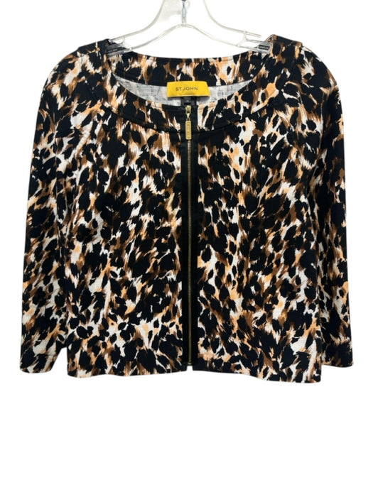 St. John Size 16 Brown, Peach & White Cotton Blend 3/4 Sleeve Spotted Jacket Brown, Peach & White / 16