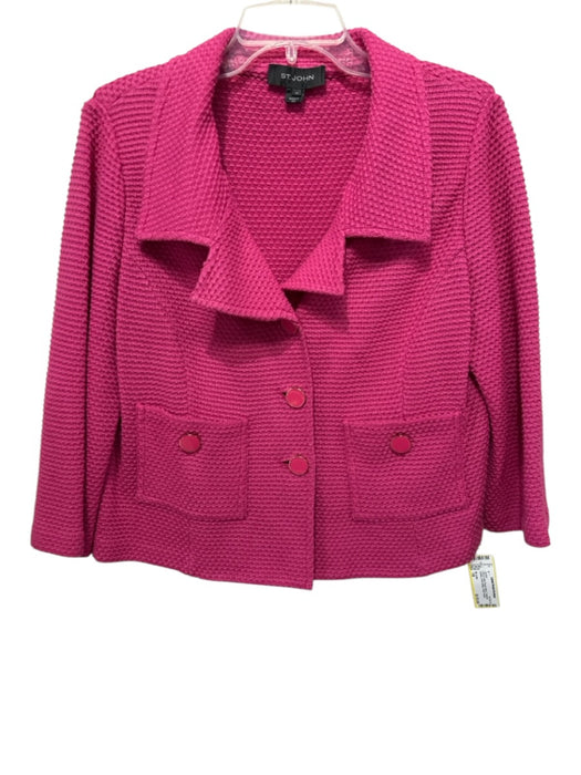 St. John Size 14 Pink & Gold Rayon Blend Textured Darted Gold button Jacket Pink & Gold / 14