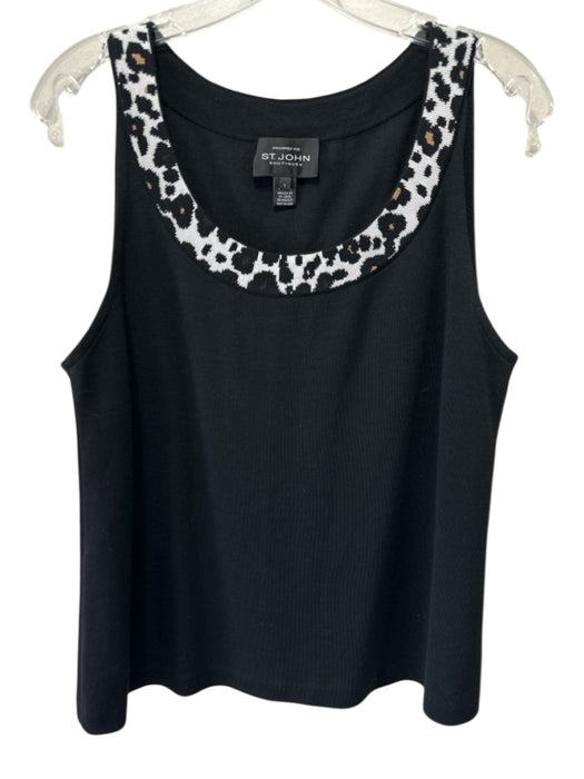 St. John Size L / 14 Black, White & Tan Wool Blend Rib Knit Tank Sweater Set Black, White & Tan / L / 14