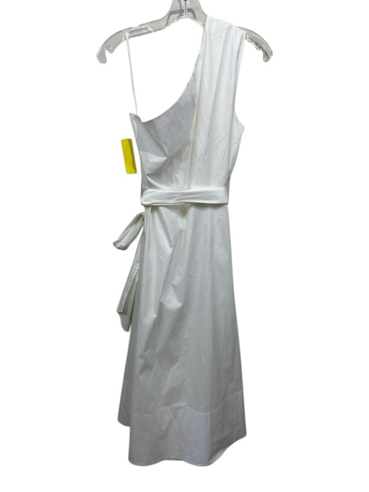 St. John Size 12 White Cotton One Shoulder Sleeveless Sash Inc Midi Dress White / 12
