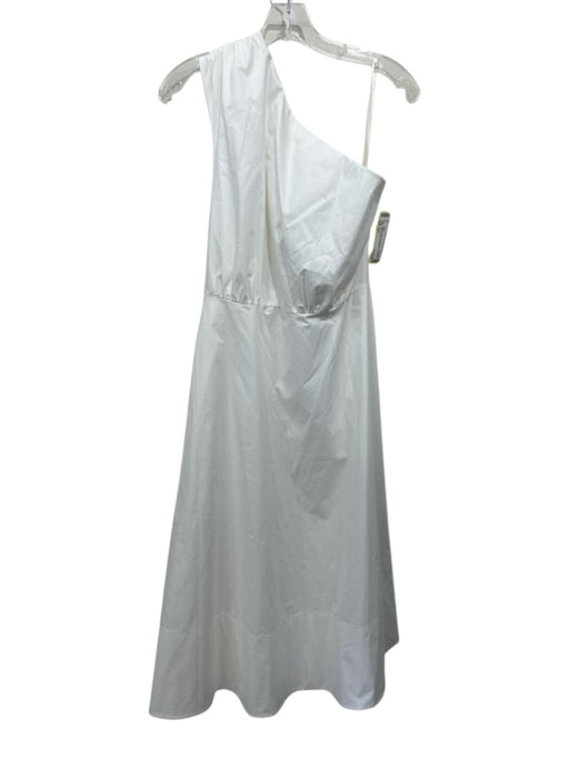 St. John Size 12 White Cotton One Shoulder Sleeveless Sash Inc Midi Dress White / 12