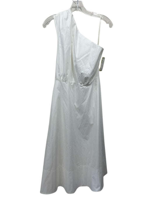 St. John Size 12 White Cotton One Shoulder Sleeveless Sash Inc Midi Dress White / 12