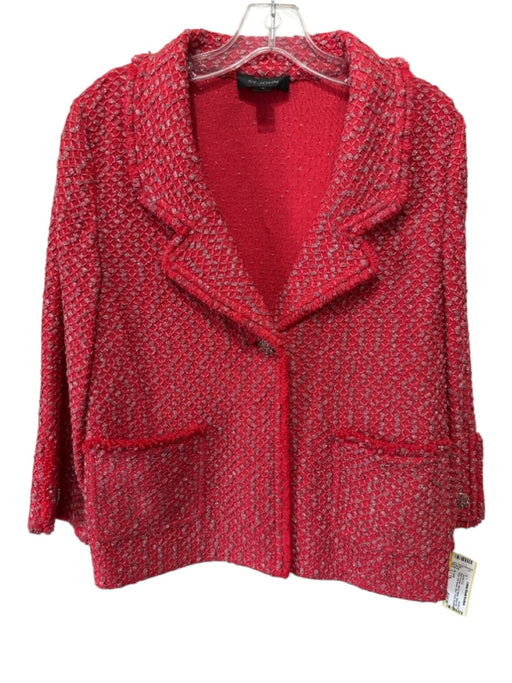 St. John Red Orange Wool & Rayon Ribbed Knit Tank One Button Jacket Set Red Orange / L / 14