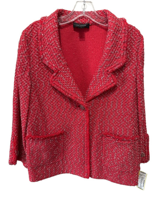 St. John Red Orange Wool & Rayon Ribbed Knit Tank One Button Jacket Set Red Orange / L / 14