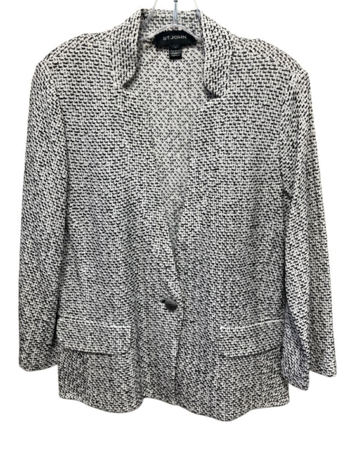 St John Size 14 Black & White Rayon & Wool Knit Heathered One Button Jacket Black & White / 14