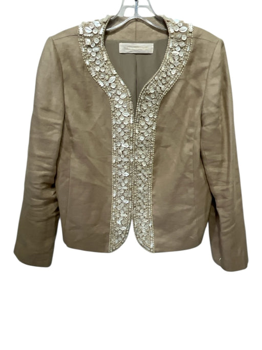 Valentino Size 10 Beige & White Linen Blend Mother of Pearl Button Detail Jacket Beige & White / 10