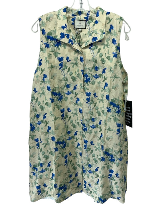 Tuckernuck Size XL Yellow, Green & Blue Linen & Cotton Floral Sleeveless Dress Yellow, Green & Blue / XL