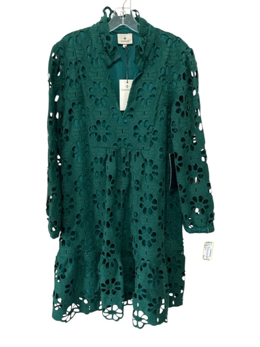 Tuckernuck Size XL Hunter Green Cotton Long Sleeve Crochet Lace Overlay Dress Hunter Green / XL
