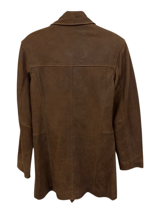 Sundance Size S Brown Leather Double Breast Knee Length Long Sleeve Heavy Coat Brown / S
