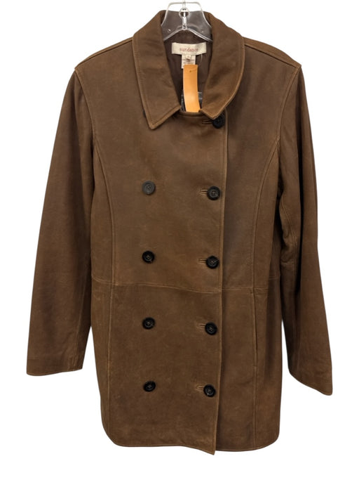 Sundance Size S Brown Leather Double Breast Knee Length Long Sleeve Heavy Coat Brown / S
