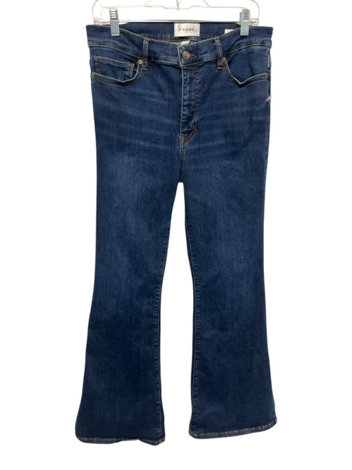 Frame Size 30 Dark Wash Cotton Blend High Rise Zip Fly Boot Cut Jeans Dark Wash / 30