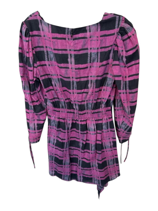 Rhode Size S Pink & gray Cotton Long Balloon Sleeve Plaid Gathered Sides Dress Pink & gray / S