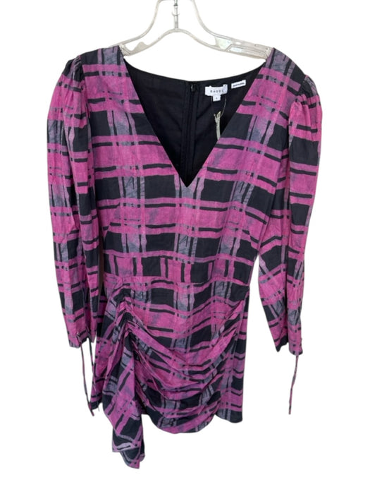 Rhode Size S Pink & gray Cotton Long Balloon Sleeve Plaid Gathered Sides Dress Pink & gray / S