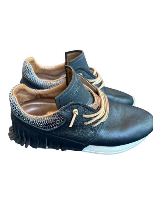 Esse Ut Esse Shoe Size 38 Black & Gray Leather Snake Skin Detail Fringe Sneakers Black & Gray / 38