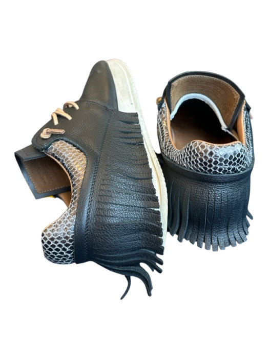 Esse Ut Esse Shoe Size 38 Black & Gray Leather Snake Skin Detail Fringe Sneakers Black & Gray / 38