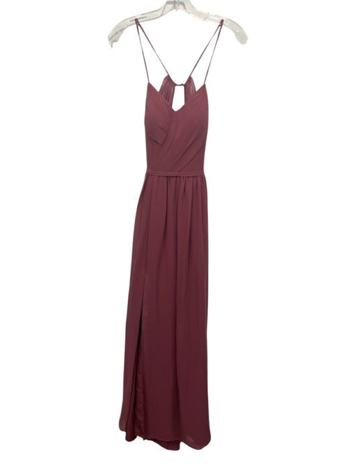 Azazie Size A4 Mauve Pink Polyester Spaghetti Strap Gathered Waist Back Zip Gown Mauve Pink / A4