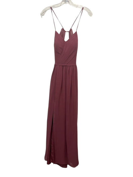 Azazie Size A4 Mauve Pink Polyester Spaghetti Strap Gathered Waist Back Zip Gown Mauve Pink / A4