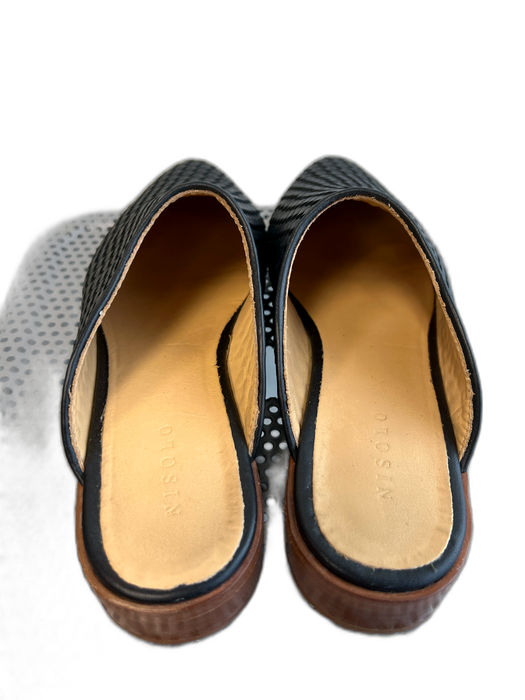 Nisolo Shoe Size 9 Black Leather Pointed Toe Open Back Slides Flat Shoes Black / 9