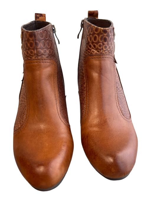 L'Artiste Shoe Size 39 Brown Leather Almond Toe Side Zip Flower Booties Brown / 39