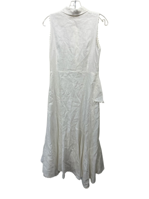 Socapri Size 38 White Cotton Side Zip Collar Maxi Floral Applique Dress White / 38