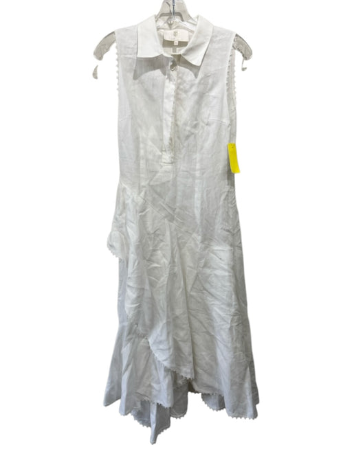 Socapri Size 38 White Cotton Side Zip Collar Maxi Floral Applique Dress White / 38