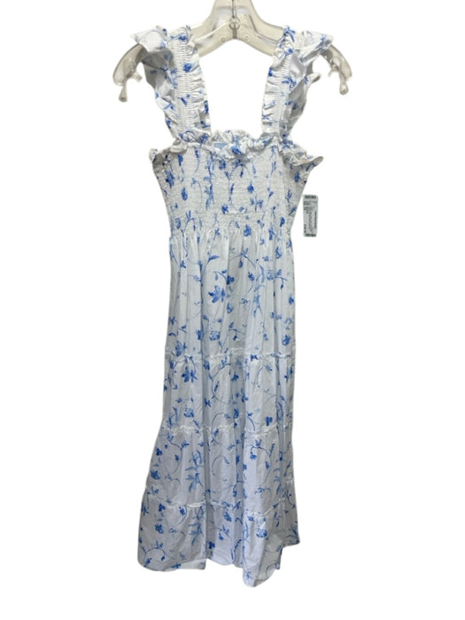 Hill House Size XS White & Blue Water Color Floral Ruffle Straps Dress White & Blue / XS