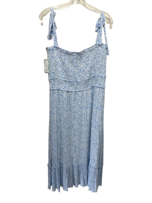 Lost + Wander Size L Light blue & white Rayon Floral Tie Straps Tiered Dress Light blue & white / L