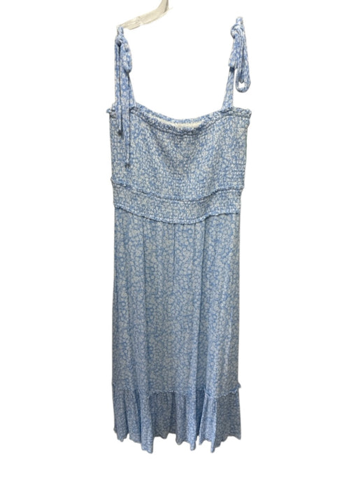 Lost + Wander Size L Light blue & white Rayon Floral Tie Straps Tiered Dress Light blue & white / L