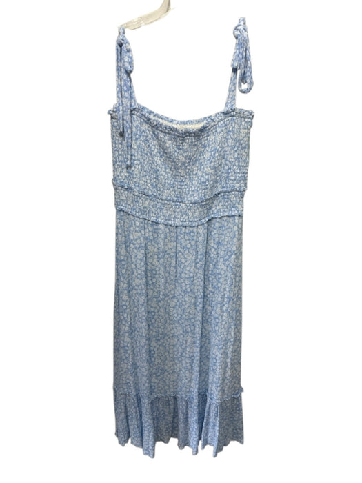 Lost + Wander Size L Light blue & white Rayon Floral Tie Straps Tiered Dress Light blue & white / L