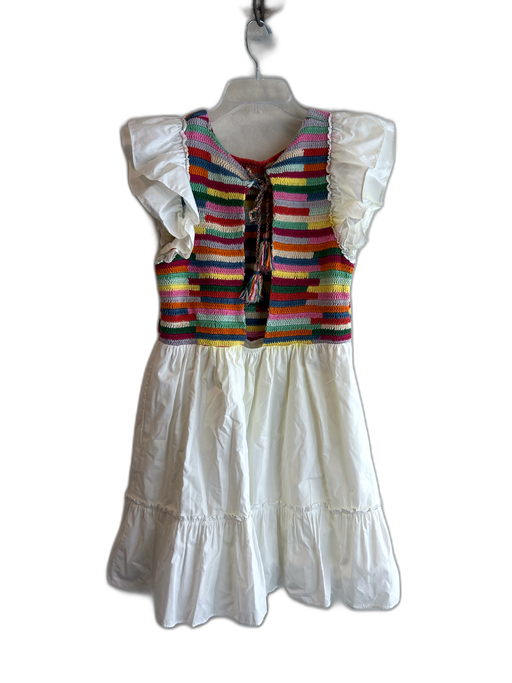 Saylor Size M White & Multi 100% Cotton Knit Detail Cap Sleeve Open Back Dress White & Multi / M
