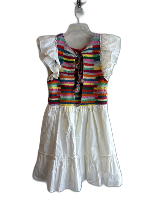 Saylor Size M White & Multi 100% Cotton Knit Detail Cap Sleeve Open Back Dress White & Multi / M