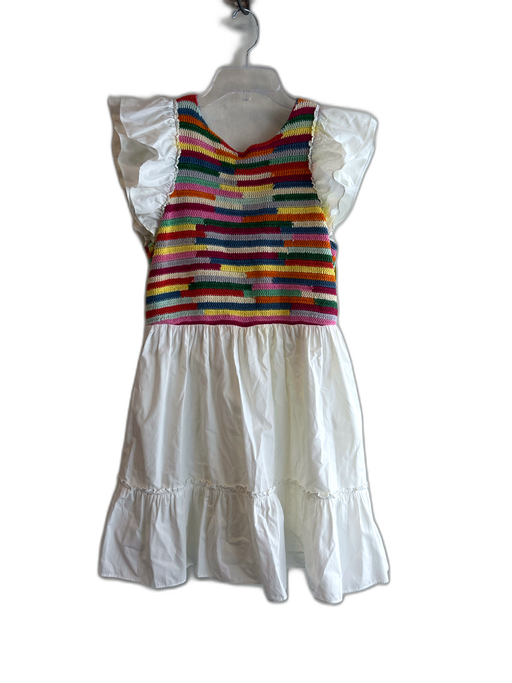 Saylor Size M White & Multi 100% Cotton Knit Detail Cap Sleeve Open Back Dress White & Multi / M