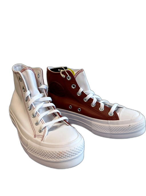 Converse Shoe Size W9 Brown & White Leather Round Toe Two Tone Lace Up Shoes Brown & White / W9