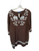 J. McLaughlin Size XL Brown & White Linen Long Sleeve Embroidered V Neck Dress Brown & White / XL