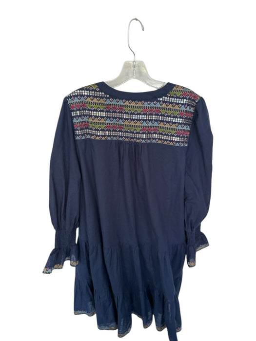Pomander Place Size XL Navy & Multi Cotton Long Sleeve Embroidered Detail Dress Navy & Multi / XL