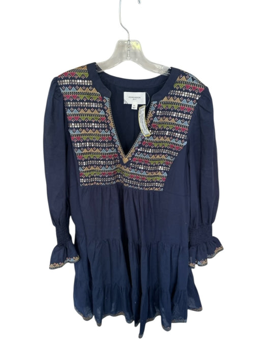Pomander Place Size XL Navy & Multi Cotton Long Sleeve Embroidered Detail Dress Navy & Multi / XL