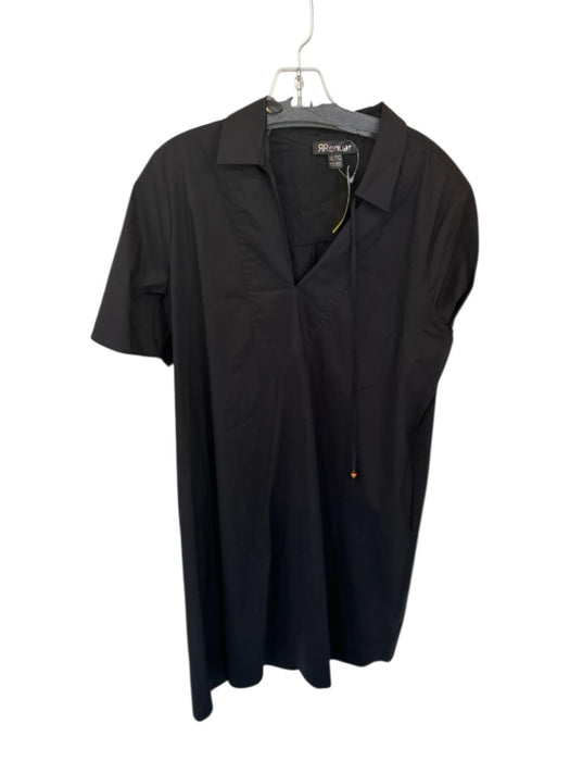 Renuar Size XL Black Cotton Short Sleeve Collar V Neck Dress Black / XL