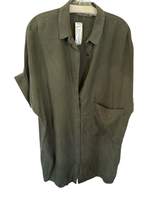 Maya Negri Size One Size Olive Green Tencel Short Sleeve Button Down Dress Olive Green / One Size