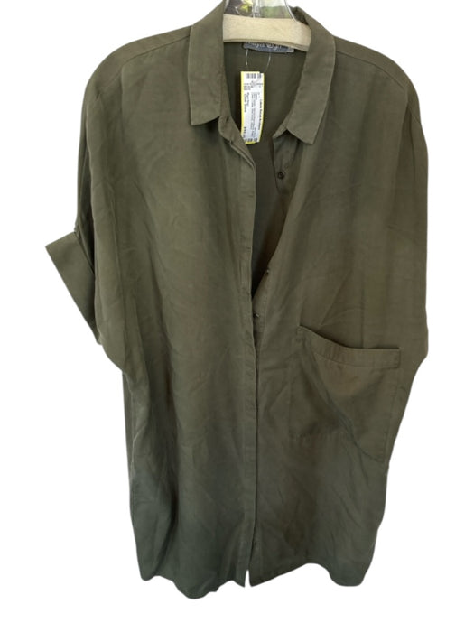 Maya Negri Size One Size Olive Green Tencel Short Sleeve Button Down Dress Olive Green / One Size