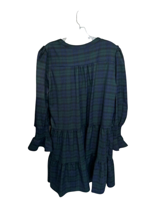 Pomander Place Size XXL Green & Navy Cotton Blend Long Balloon Sleeve Dress Green & Navy / XXL