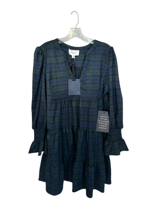 Pomander Place Size XXL Green & Navy Cotton Blend Long Balloon Sleeve Dress Green & Navy / XXL
